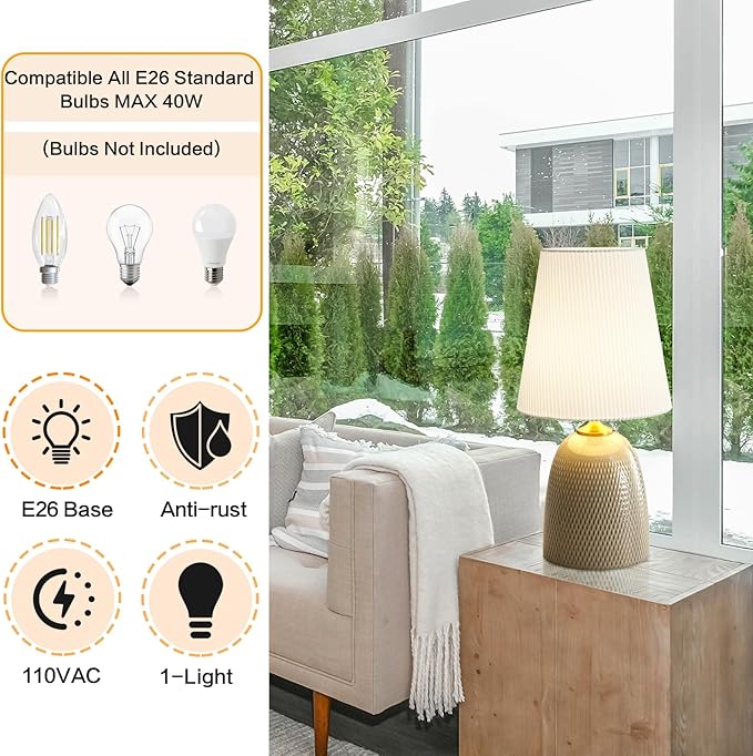 Gray Textured Ceramic Table Lamps 22.75", Modern Bedroom Table Lamp Decor - Image 5