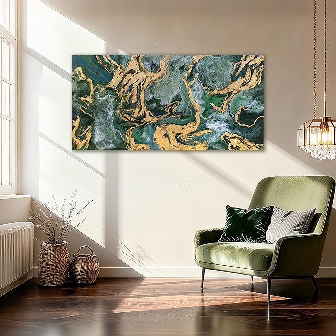 YETHEN WAL Emerald Green Abstract Wall Art Fluid Canvas Wall Decor Modern Art by Unknown