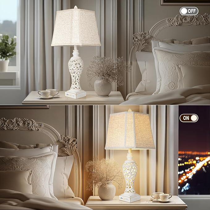 Vintage Table Lamps Set of 2, 28.5'' High Bedside Lamps - Image 6