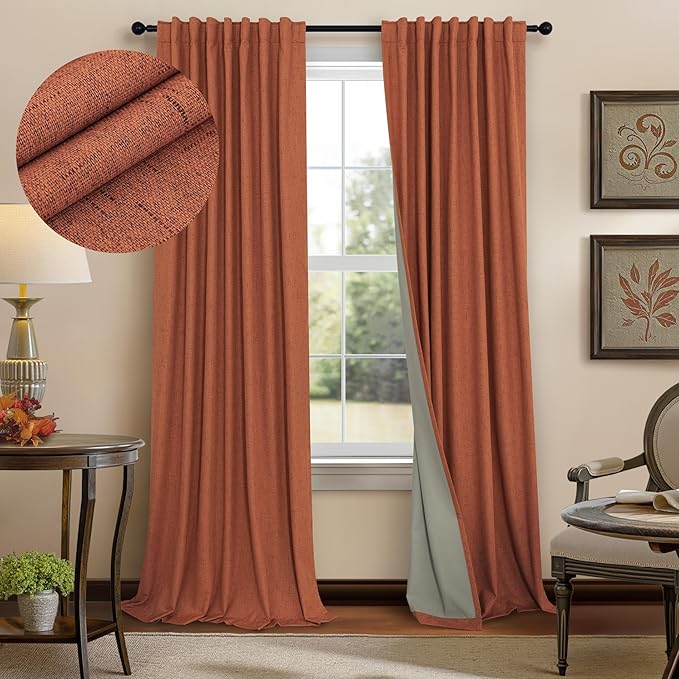 Terracotta Blackout Curtains 84 Inch Length 2 Panel Set by Pitalk