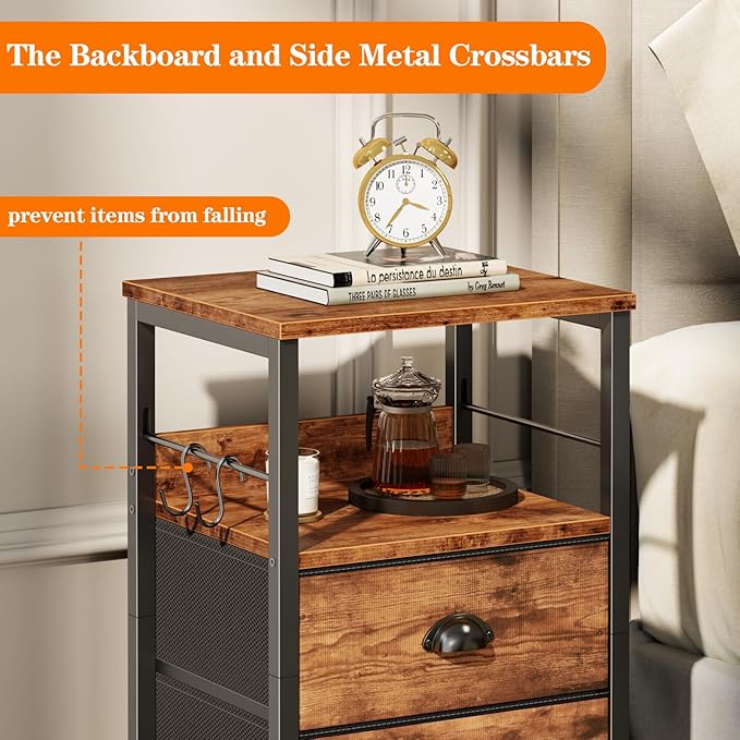 Furologee Nightstand with 2 Fabric Drawers, Night Stand with 2-Tier Shelf - Image 4