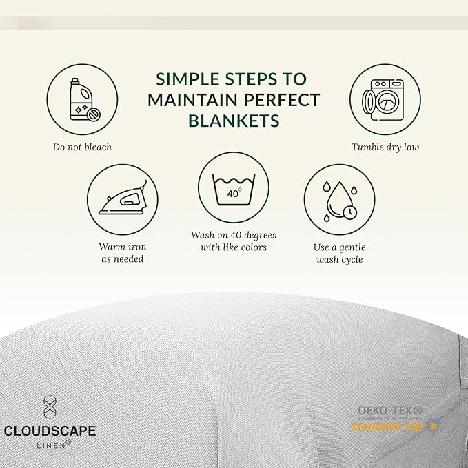 Cloud Scape Linen 100% Cotton Blanket Twin 68x92 White - Image 9