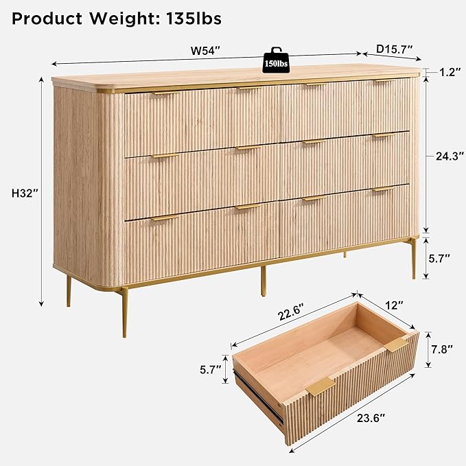 T4TREAM Fluted 6 Drawers Dresser - Image 2