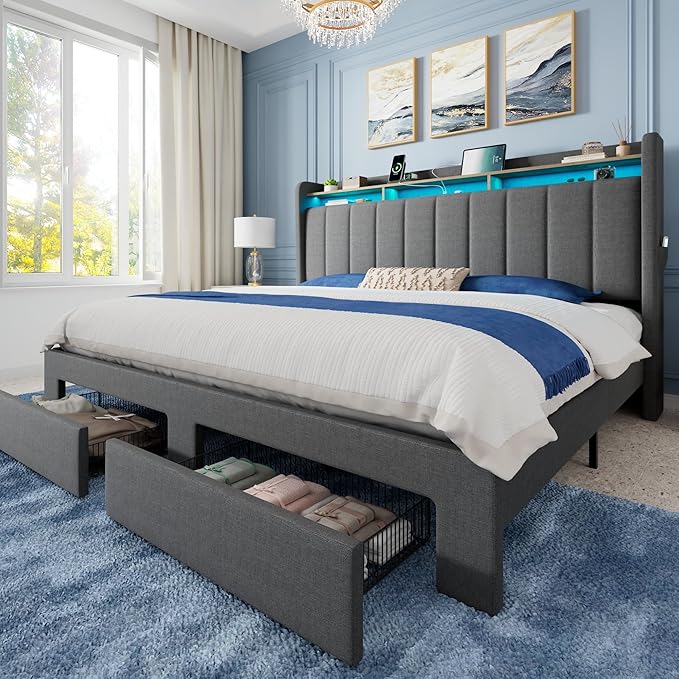 Allewie Vertical Tufted King Size Upholstered Platform Bed Frame by Allewie