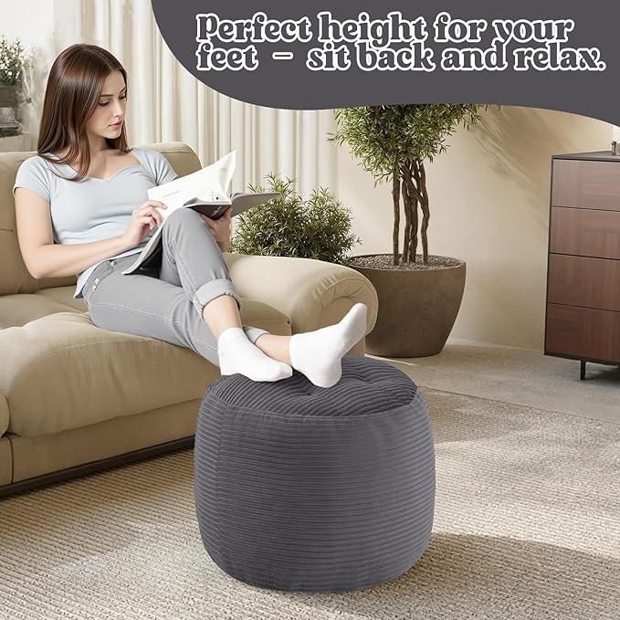 MeMoreCool Stuffed Round Pouf Ottoman Foot Rest, Floor Pouf Foot Stool - Image 4
