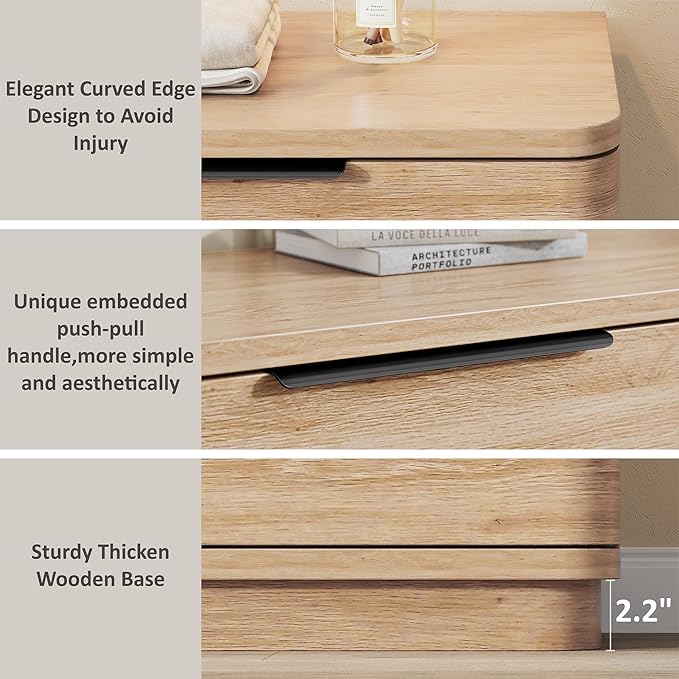 6 Drawer Dresser for Bedroom, Curved Profile Design, Wooden Oak Dresser Closet - Image 10