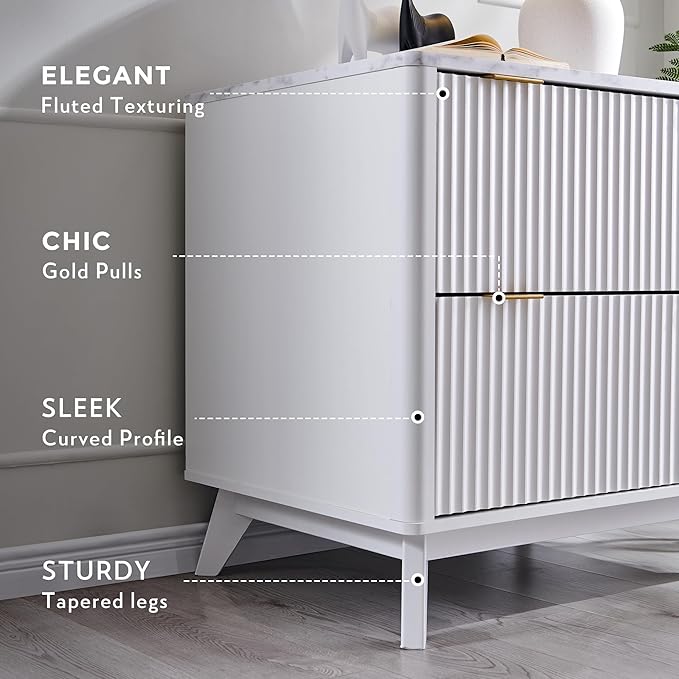 T4TREAM Fluted Night Stand Set 2, Modern Wood Side Tables Bedroom, End Table - Image 8
