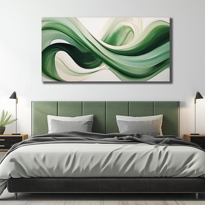 JuhaiArt Abstract Wall Decorations Large Green Canvas Wall Art White Artwork Art - Image 4