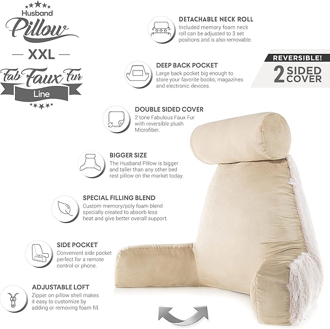 Husband Pillow XXL Baby Golden Wolf Fabulous Faux Fur Backrest, Two-Tone - Image 5