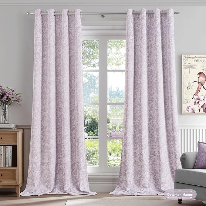 Beauoop Purple Floral Jacquard Blackout Curtains 84 Inches Long 2 Panels - Image 4