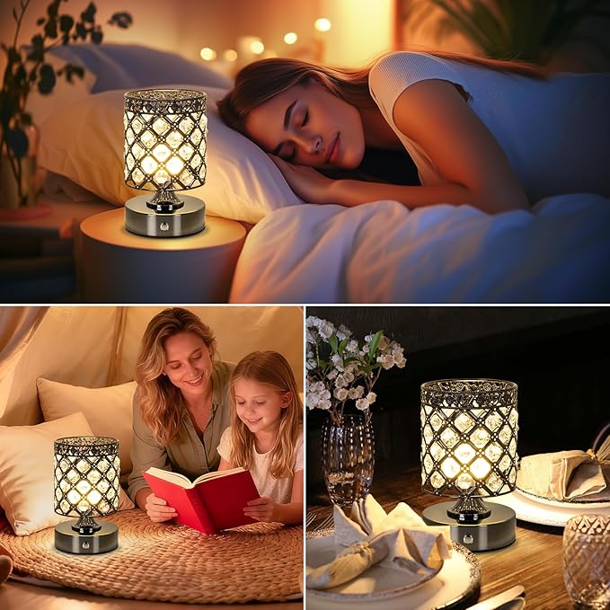 TOBUSA Black Rechargeable Cordless Table Lamp, Portable 6000mAh Crystal Battery - Image 7