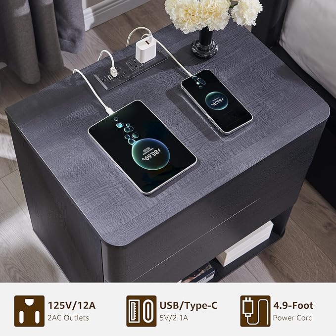 ACCOHOHO Nightstand with Charging Station, Large Modern End Table - Image 3