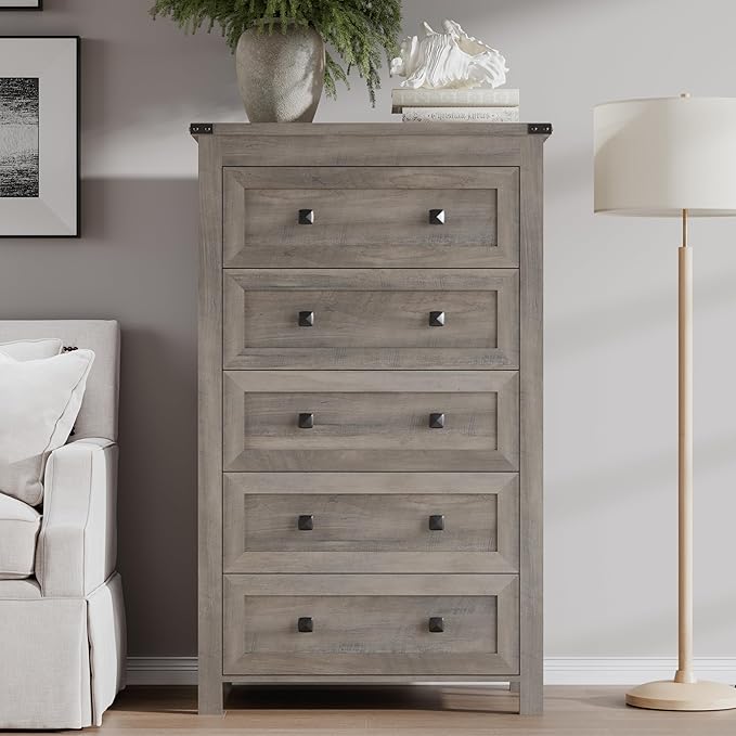 BORNOON Tall 5-Drawer Dresser, Modern Wooden Storage Chest of Drawers, Dresser - Image 3