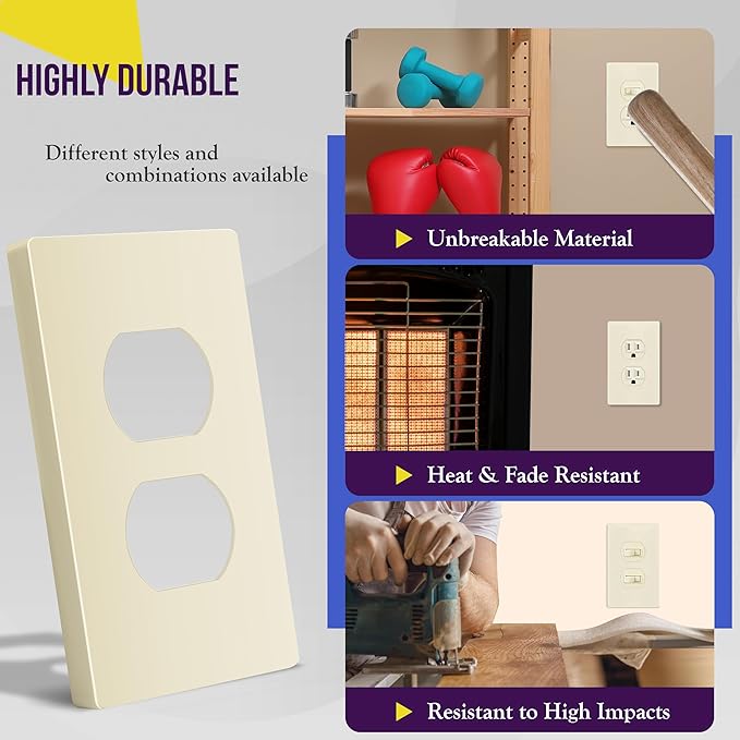 ENERLITES Duplex Outlet Receptacle Cover, Screwless Wall Plate, Standard Size - Image 4