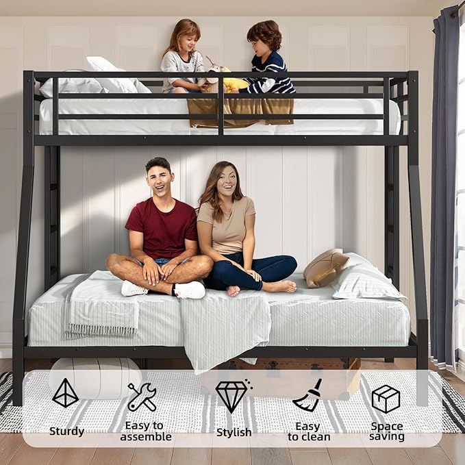 Twin Over Full Bunk Bed Frame, Heavy Duty Metal Loft Bed - Image 4