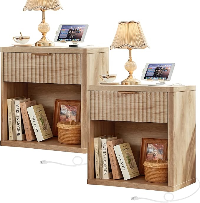 LEYAOYAO Fluted Farmhouse Nightstand Set of 2 by LEYAOYAO-Findtheshiningpointofyourideallife%EF%BC%81