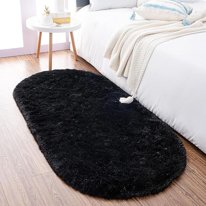 Noahas Fluffy Black Rugs for Bedroom Living Room, Shag Hallway Runner Rug by ModernHomeDecor