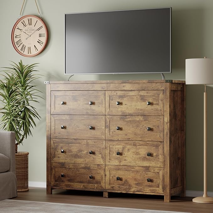 Tall 8-Drawer Dresser, Modern Wooden Storage Chest of Drawers, Dresser TV Stand - Image 5