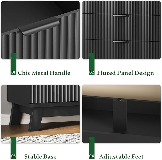 Fluted Dresser with 7 Drawers, Wooden Dresser TV Stand, Modern Closet Clothes - Image 5