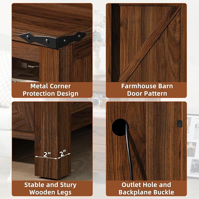 Joaxswe Nightstand with Charging Station and USB Port, Farmhouse Side End Table - Image 9