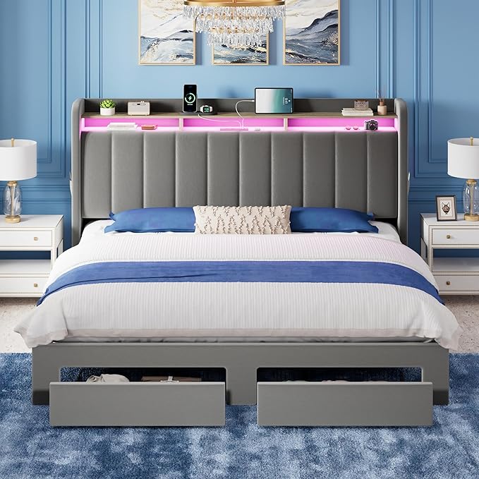 Allewie Velvet Vertical Tufted King Size Upholstered Platform Bed Frame - Image 3