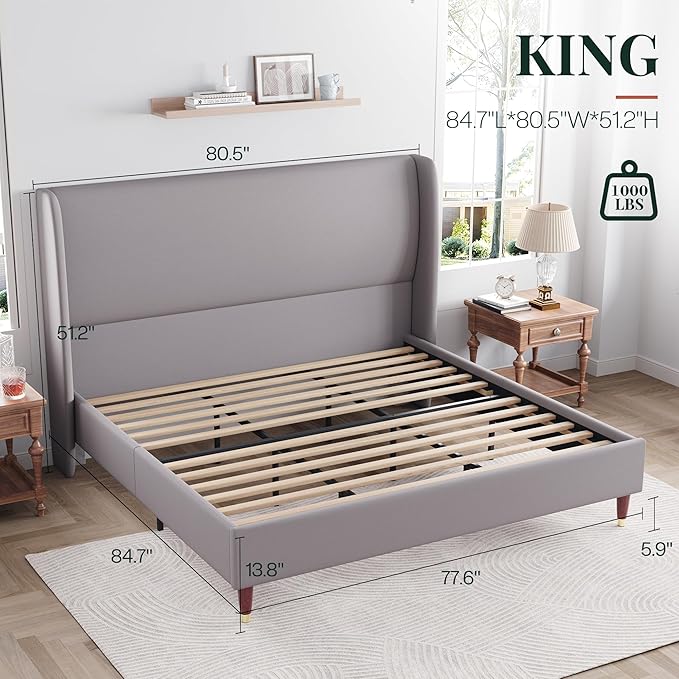 Jocisland King Upholstered Platform Bed Frame - Image 2