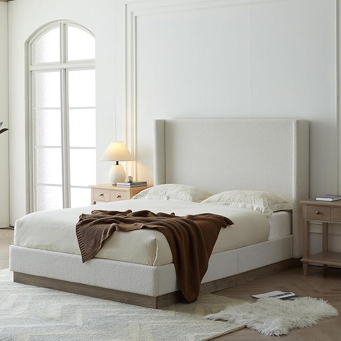 Full Size Upholstered Platform Bed Frame, 52.5" Tall Headboard Hosford Wingback - Image 3