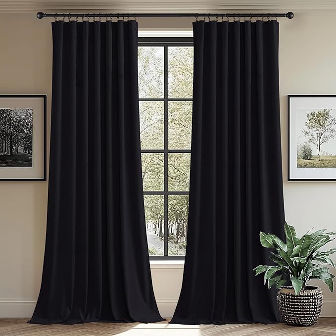 StangH Black Velvet Curtains for Sliding Door Living Room Rod Pocket Blackout by StangH
