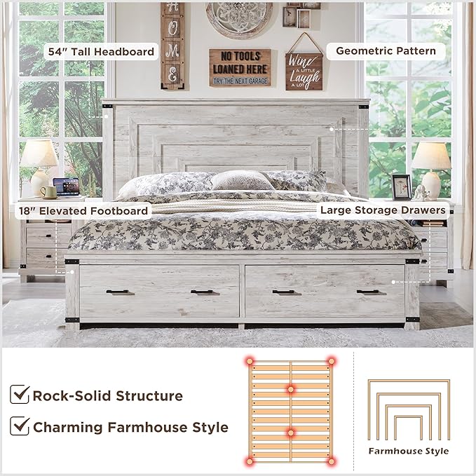 T4TREAM Farmhouse Queen Size Bed Frame - Image 8