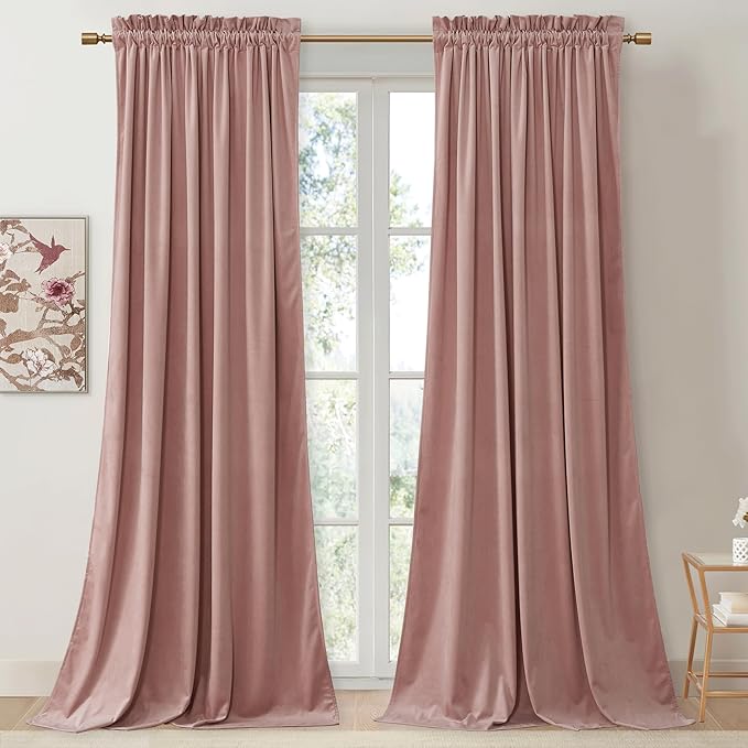 StangH Nursery Pink Velvet Curtains 108 inches Long, Privacy Window Drapes High by StangH