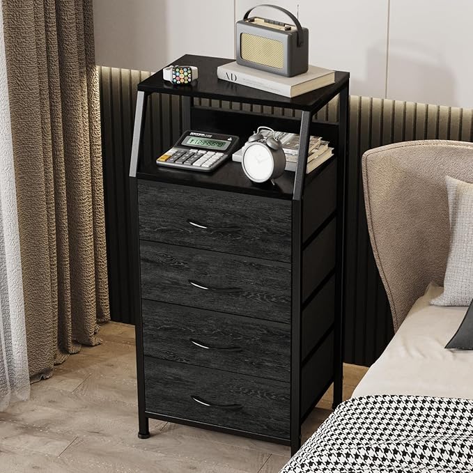Dresser with 4 Drawers, Fabric Storage Tower - Image 4