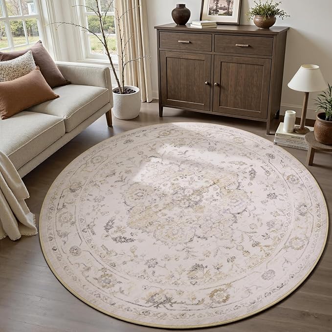 PADOOR 6FT Round Rug, Rugs for Living Room, Soft Beige Circle Rug, Machine - Image 5