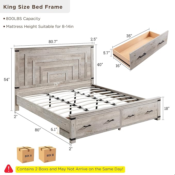 T4TREAM Farmhouse King Size Bed Frame - Image 2