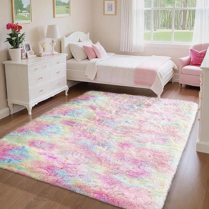 Ophanie Rainbow Rug for Bedroom Girls, Unicorn Colorful Fluffy Soft Cute Fuzzy - Image 5