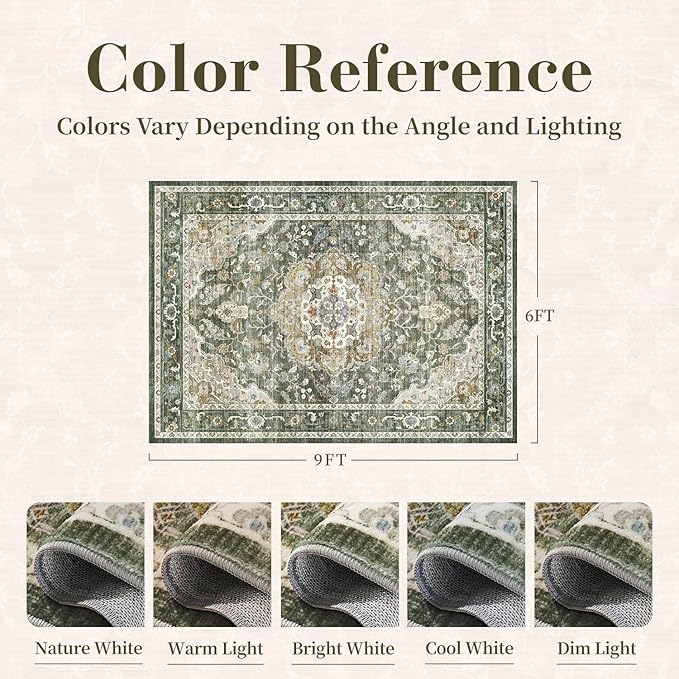 PADOOR 6X9 Area Rug, Rugs for Living Room, Soft Olive Rugs for Bedroom - Image 2