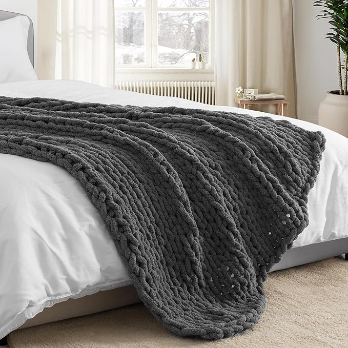 Chunky Knit Throw Blanket 60"X 80", 100% Handmade - Image 8
