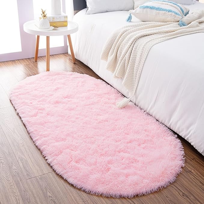 Noahas Fluffy Pink Rugs for Bedroom Girls, 2.6' x 5.3' Oval Shaggy Fuzzy Living by ModernHomeDecor