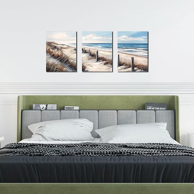 Blue Beach Canvas Wall Art for Living Room Bedroom Bathroom Nature Landscape - Image 7