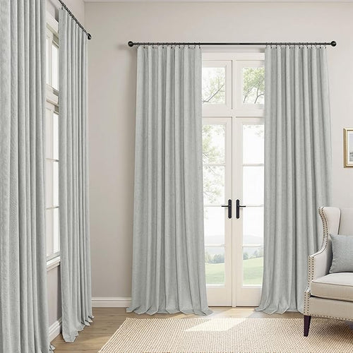 102 Inch Long Curtains Blackout Linen Cotton Textured Black Out Curtains Energy - Image 2