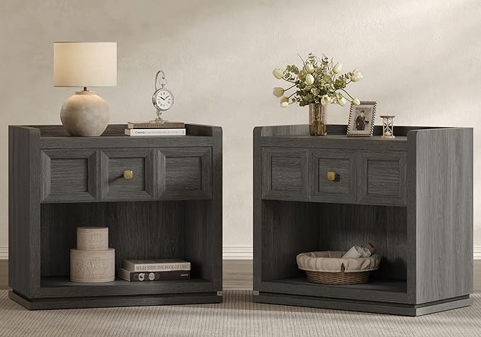 SICOTAS Night Stand Set 2, Large Queen Size Nightstands Set of 2, Modern by SICOTAS