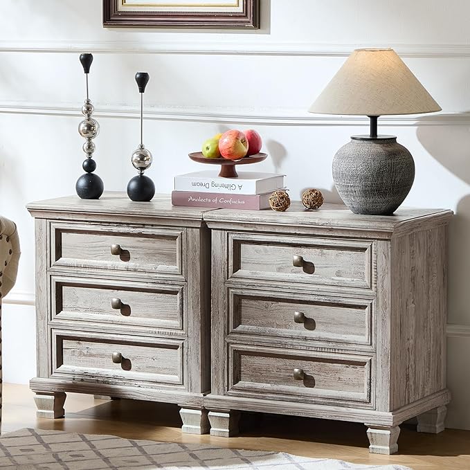 SAVOR LIFE Farmhouse Nightstand Set of 2, Rustic Accent End Table by SAVORLIFEFurniture