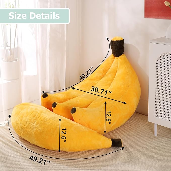 Banana Bean Bag Chair with Ottoman, Floor Sofa Bed with Footrest, Comfy - Image 2