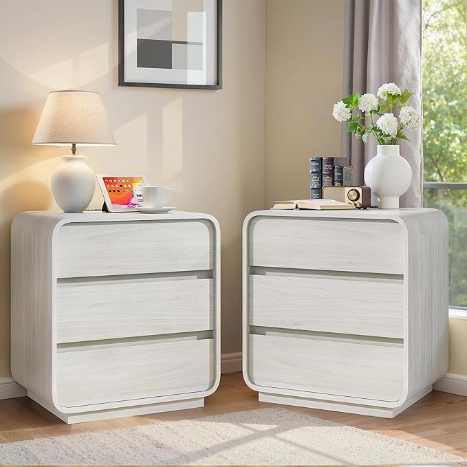 White Nightstand with Charging Station, Modern Dresser End Table with 3 Storage - Image 9
