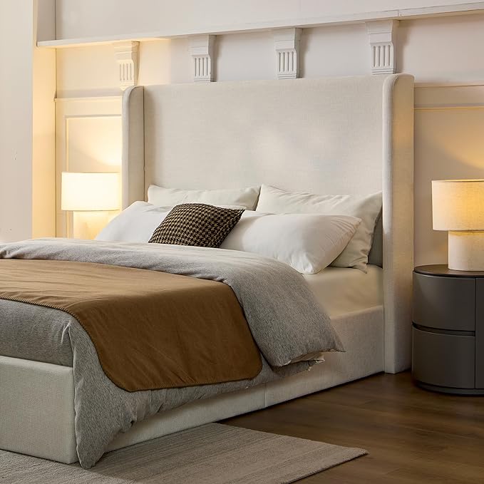 KEIKI King Bed Frame with Upholstered Wingback Headboard, Minimalist Design - Image 7
