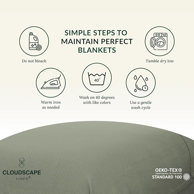 Cloud Scape Linen 100% Cotton Blanket 92x92 Olive Green - Image 9