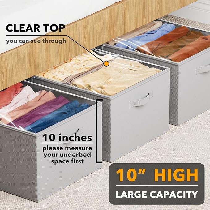 SpaceAid 3 Pack 10" High Under Bed Storage Containers, Large Underbed Storage - Image 2