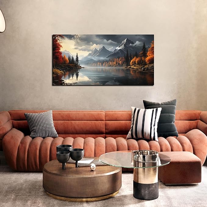Landscape Wall Art for Living Room Bedroom Home Office Gray Wall Art Mountain - Image 6
