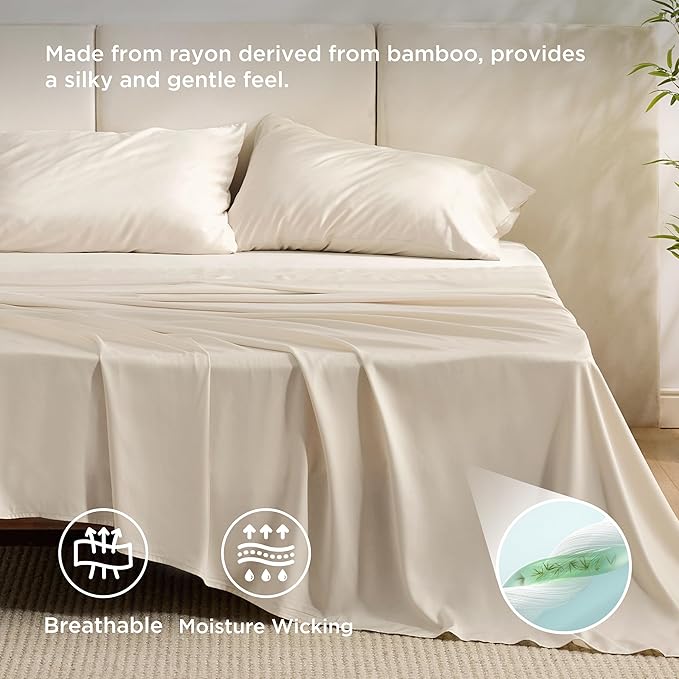 Bedsure Queen Sheet Set, Rayon Derived from Bamboo, Cooling Sheets, Breathable - Image 3