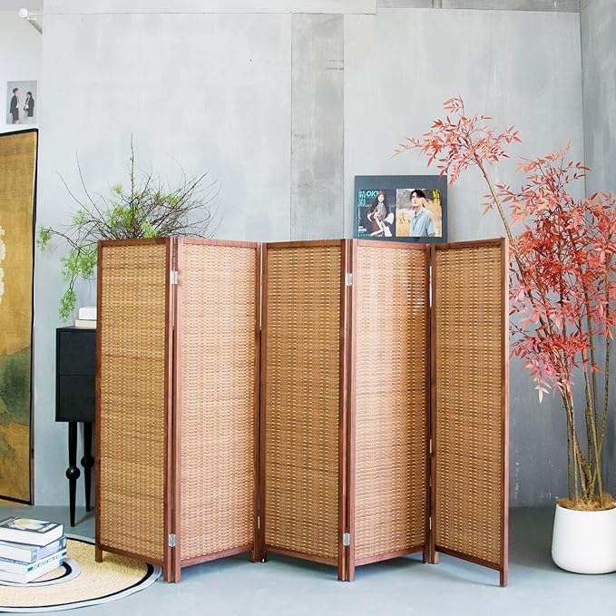 5 Panel Short Room Divider Screen, Small Bamboo Panel Divider - Image 4