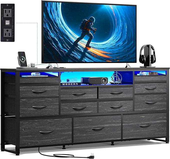 WLIVE Black TV Stand for 55, 65 inch TV, Entertainment Center by WLIVE